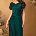 Emerald Green Silk Maxi Dress with Train, Emerald Bridesmaid Dress Cowl Neck, Green Evening Gown