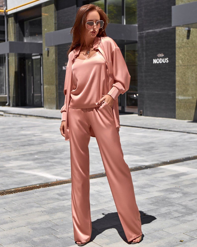 Silk Rose Gold Pant Suit for Women Satin Three Piece Summer Etsy Canada