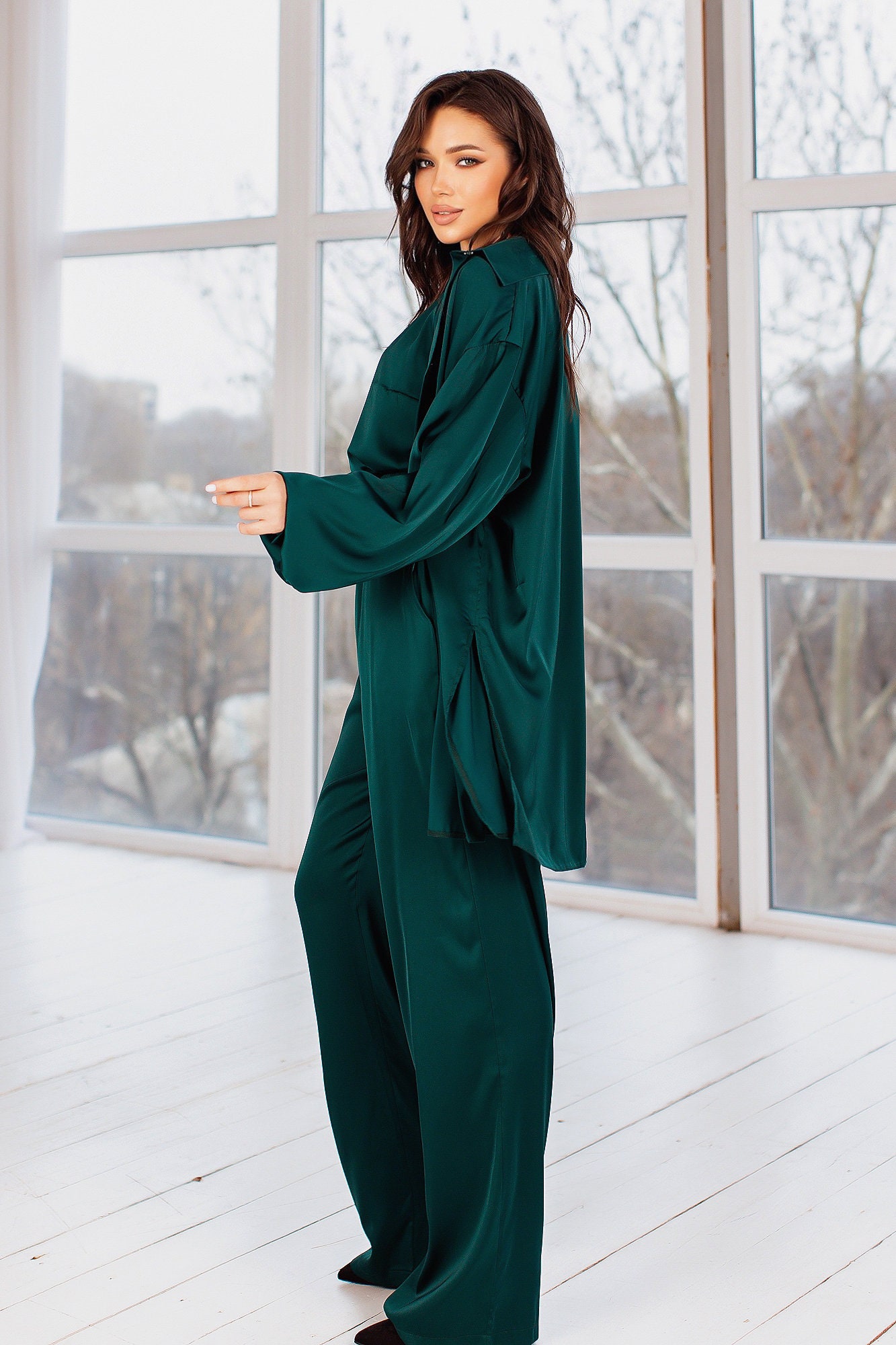 Forest Green Silk Pant Suit for Women Satin Three Piece Etsy UK