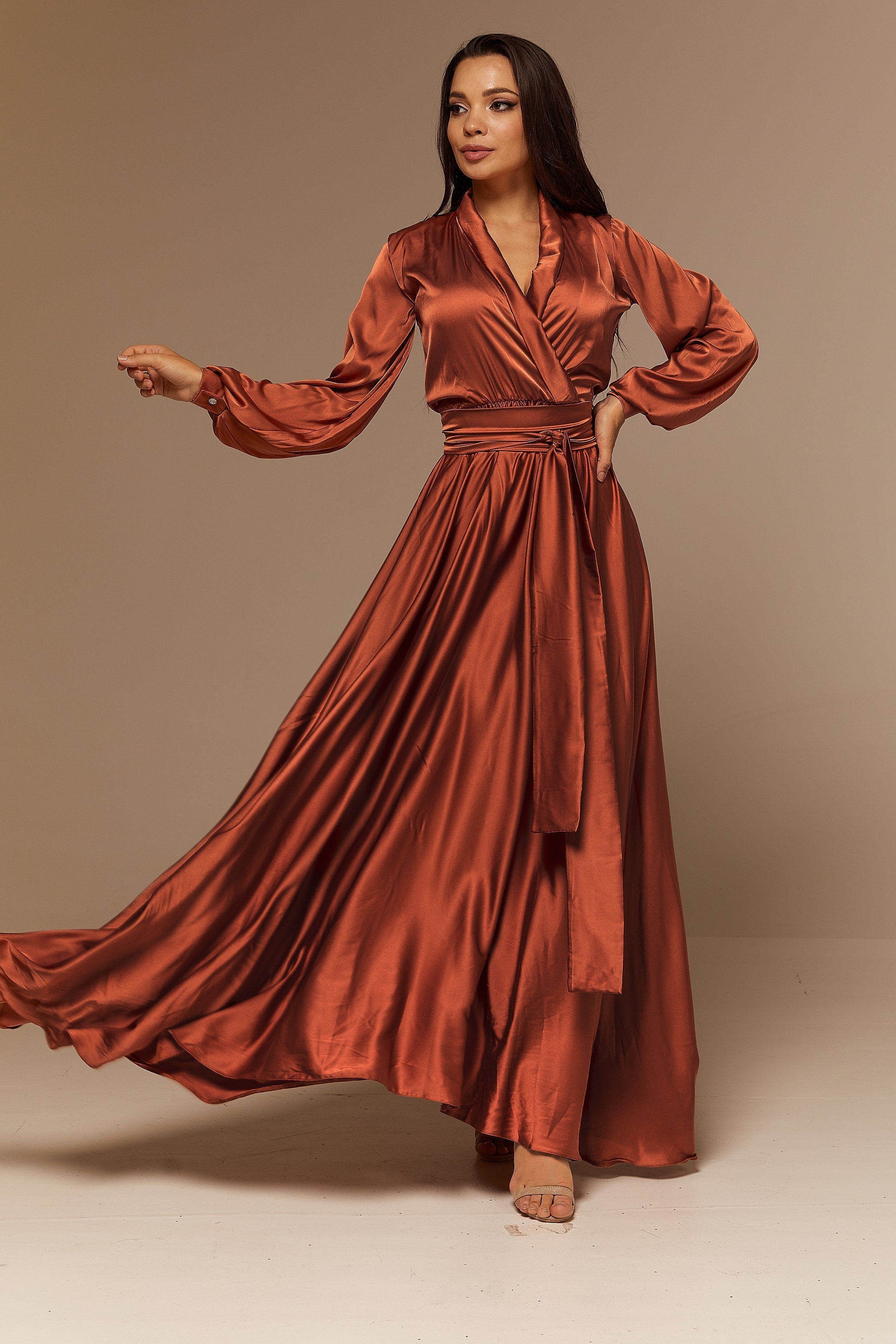 Long sleeve hotsell rust dress