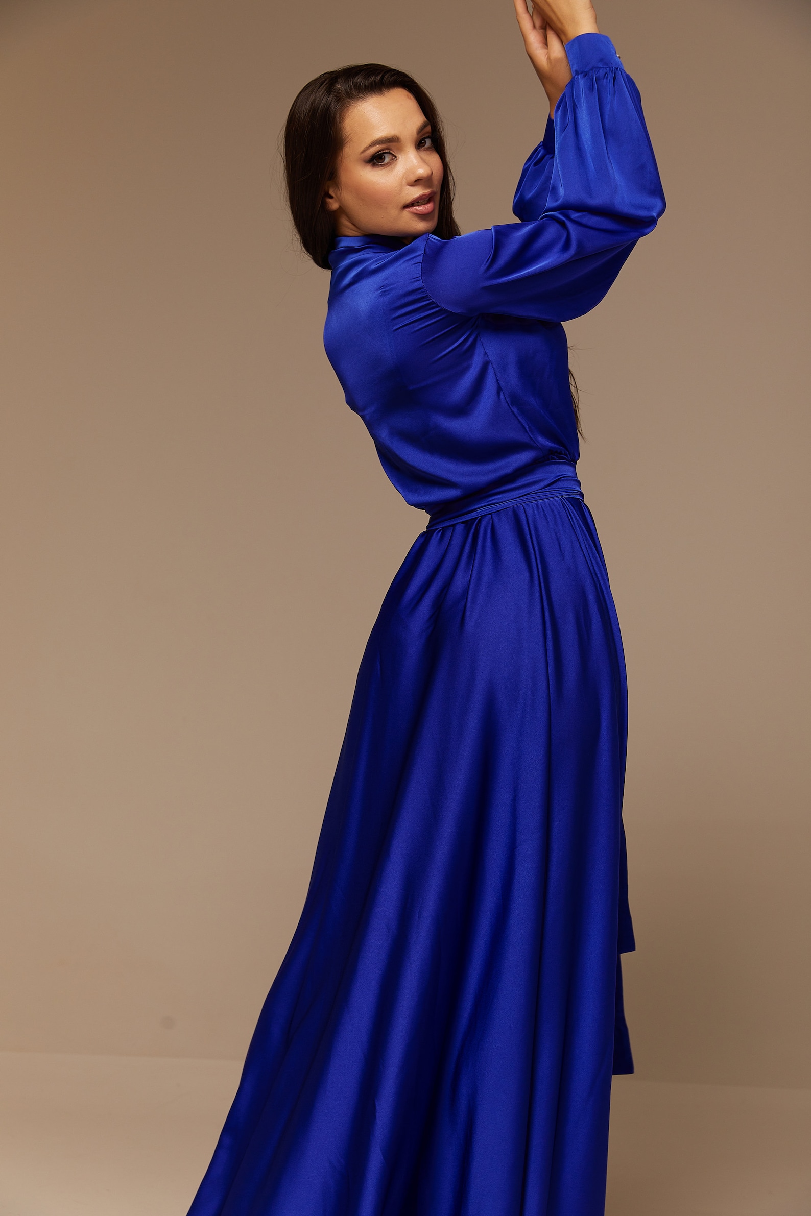 Royal Blue Silk Bridesmaid Dress Long Sleeve Maxi Satin Etsy