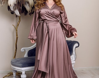 Cappuccino Rose Silk Maxi Wrap Dress 