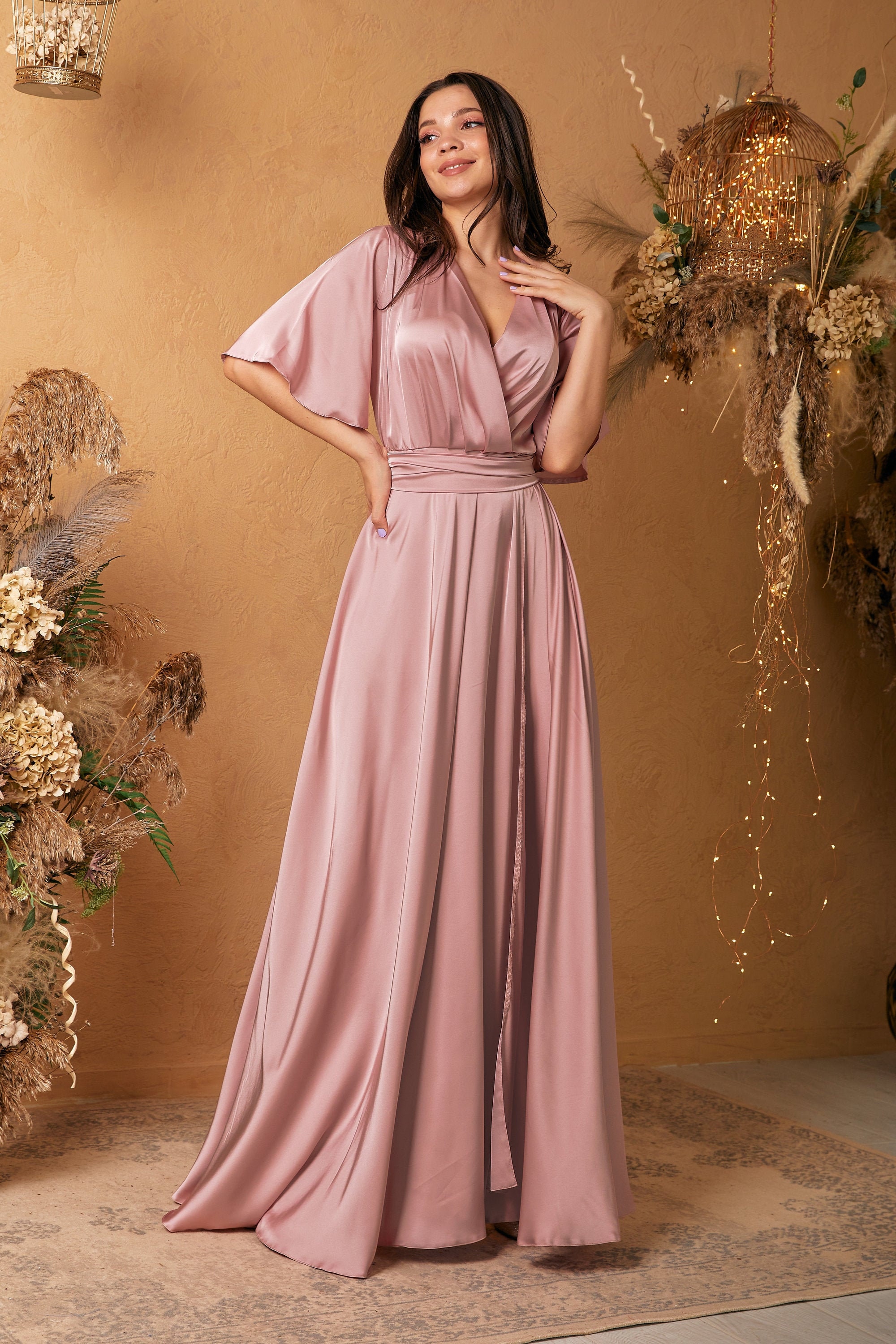silk pink dress