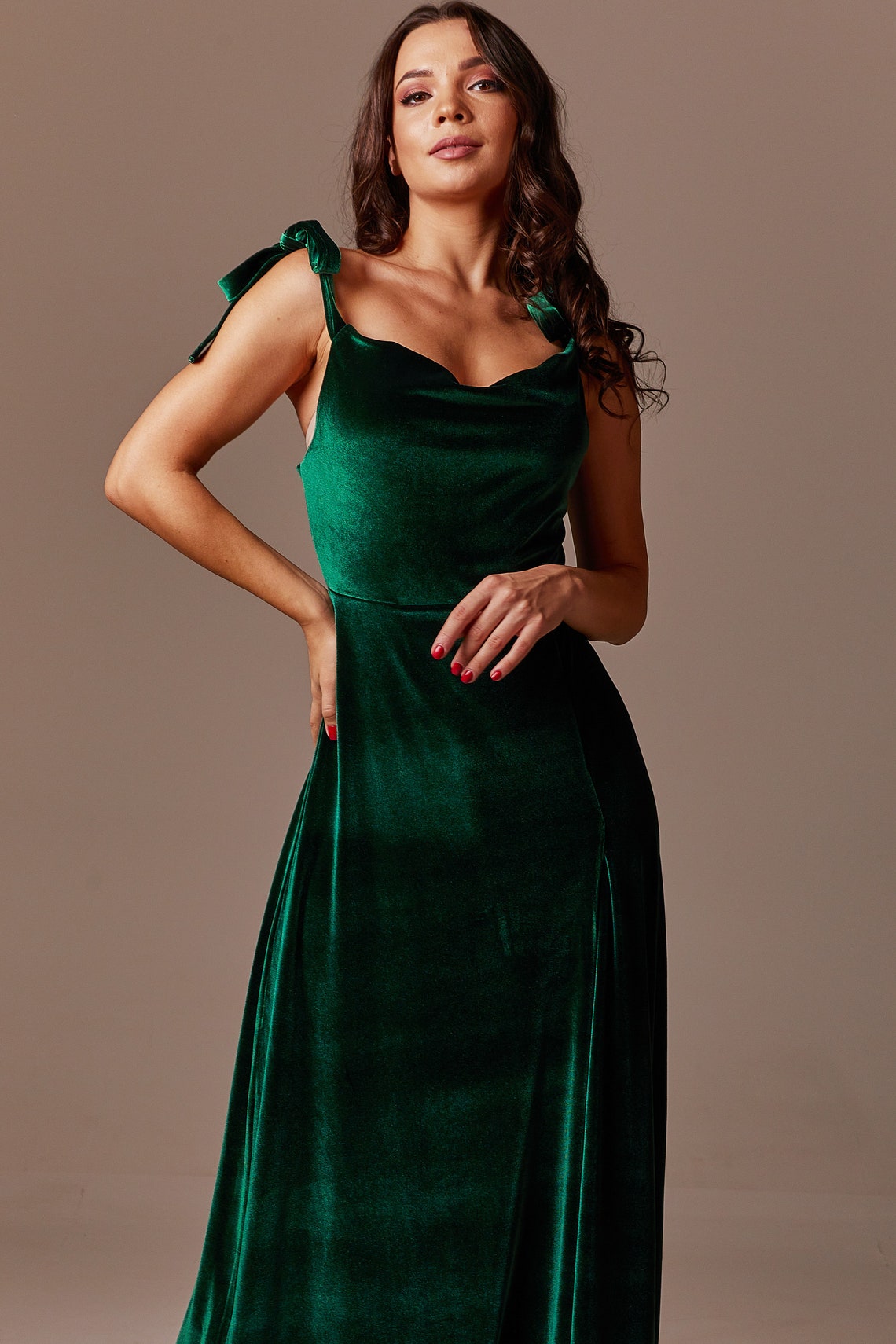 Emerald Green Velvet Maxi Dress With Slit Bridesmaid Velvet - Etsy
