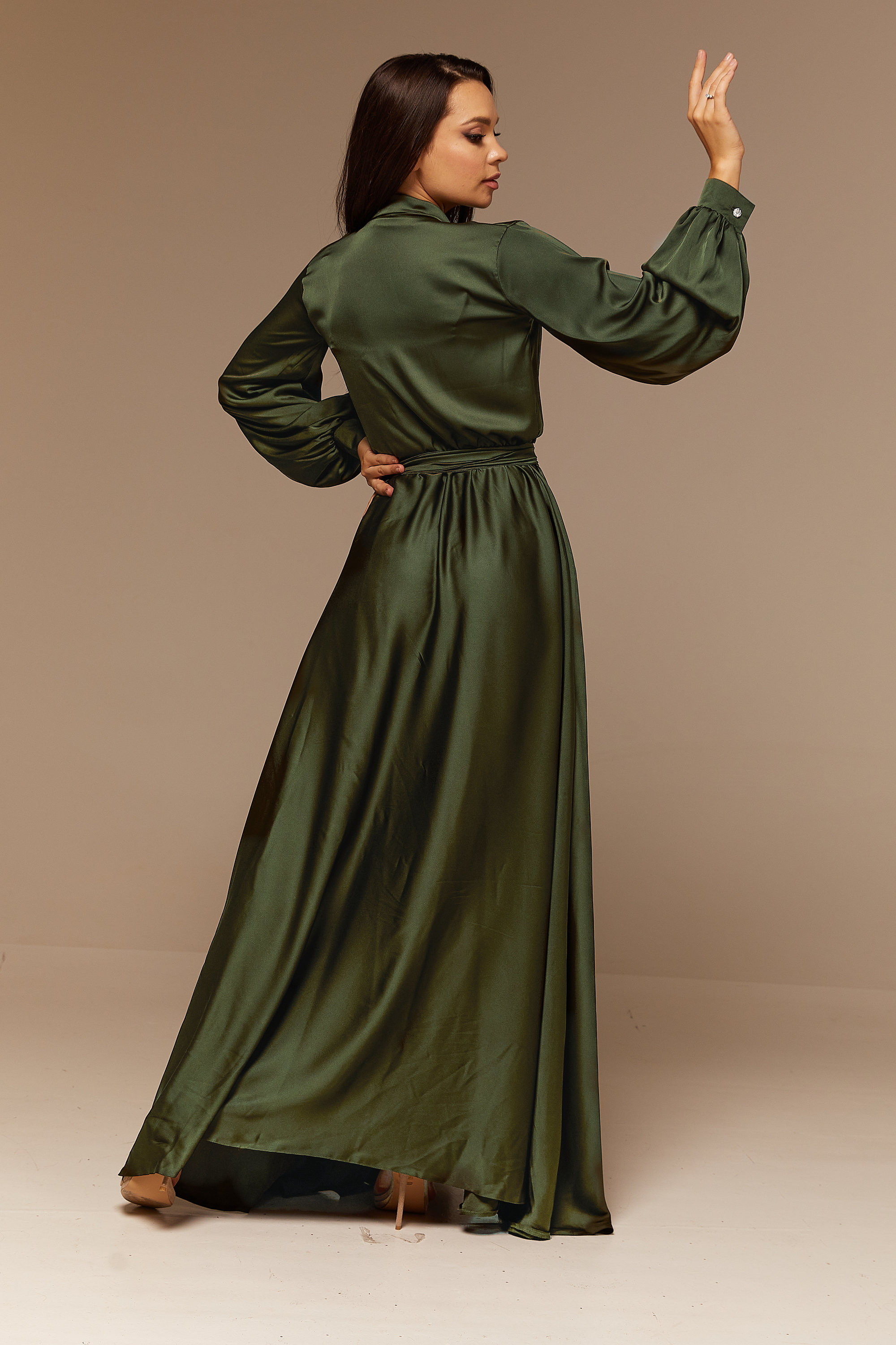 Dark Olive Satin Silk Flared Dress Bridesmaid Dress Maxi | Etsy