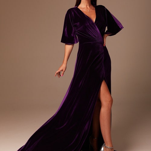 Terciopelo Violeta Oscuro Maxi Vestido Revolotear Manga Corta - Etsy México Terciopelo Violeta Oscuro Maxi Vestido Revolotear Manga Corta - Etsy México