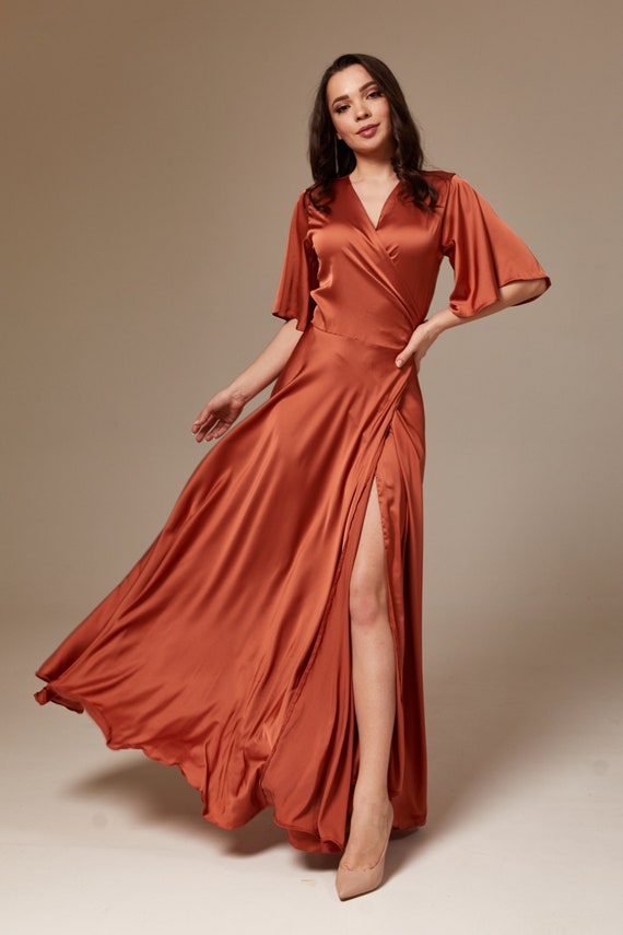 Rust Silk Full Wrap Maxi Kleid Sommer Brautjungfer Terracotta - Etsy  Österreich