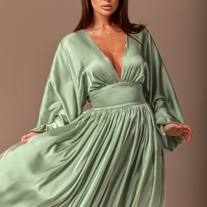 Sage Green Silk Maxi Dress Bridesmaid 