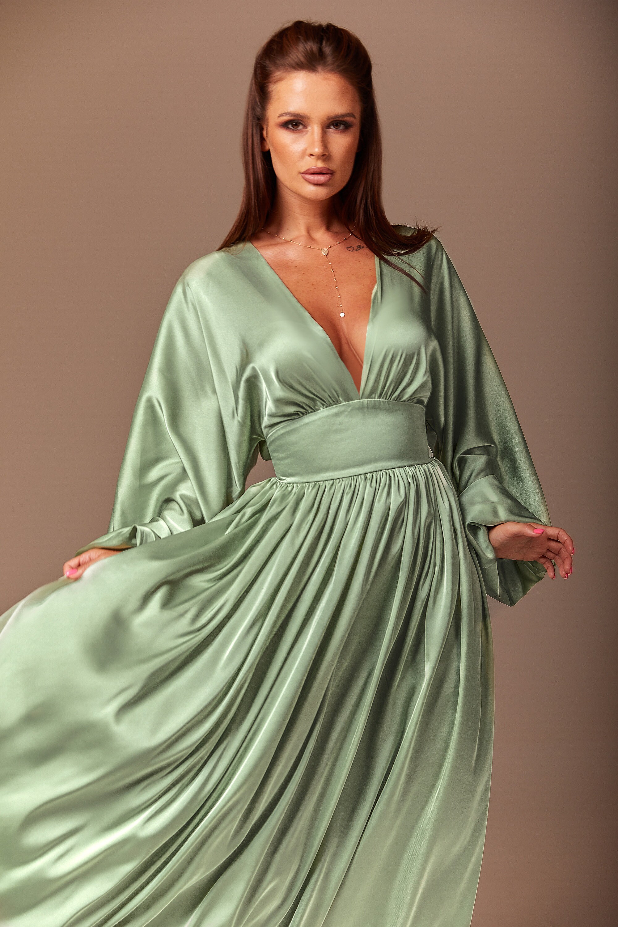 sage green maxi dress satin