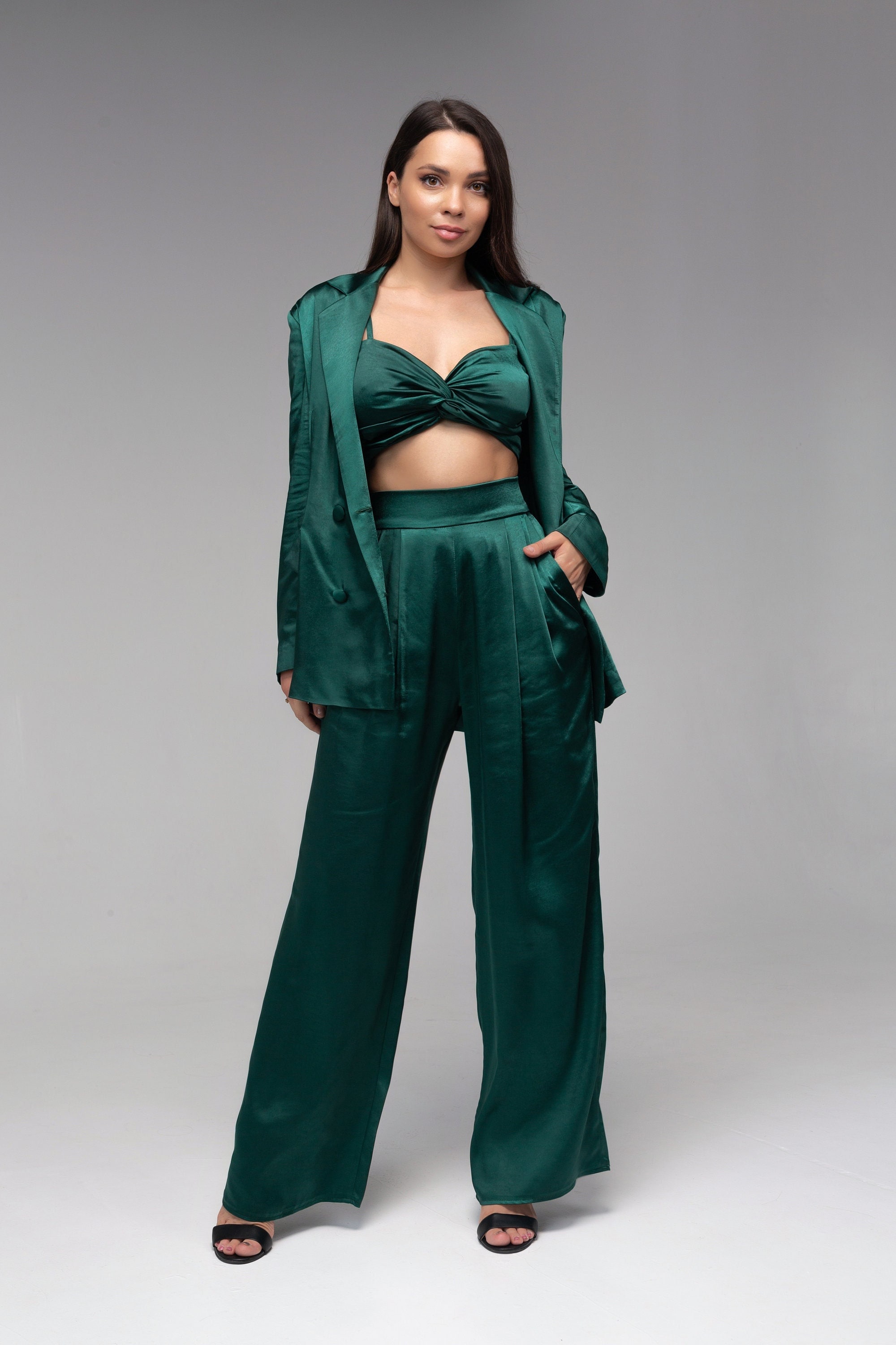Green top satin suit