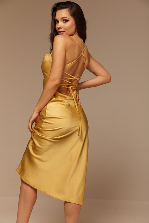 gold silk dress