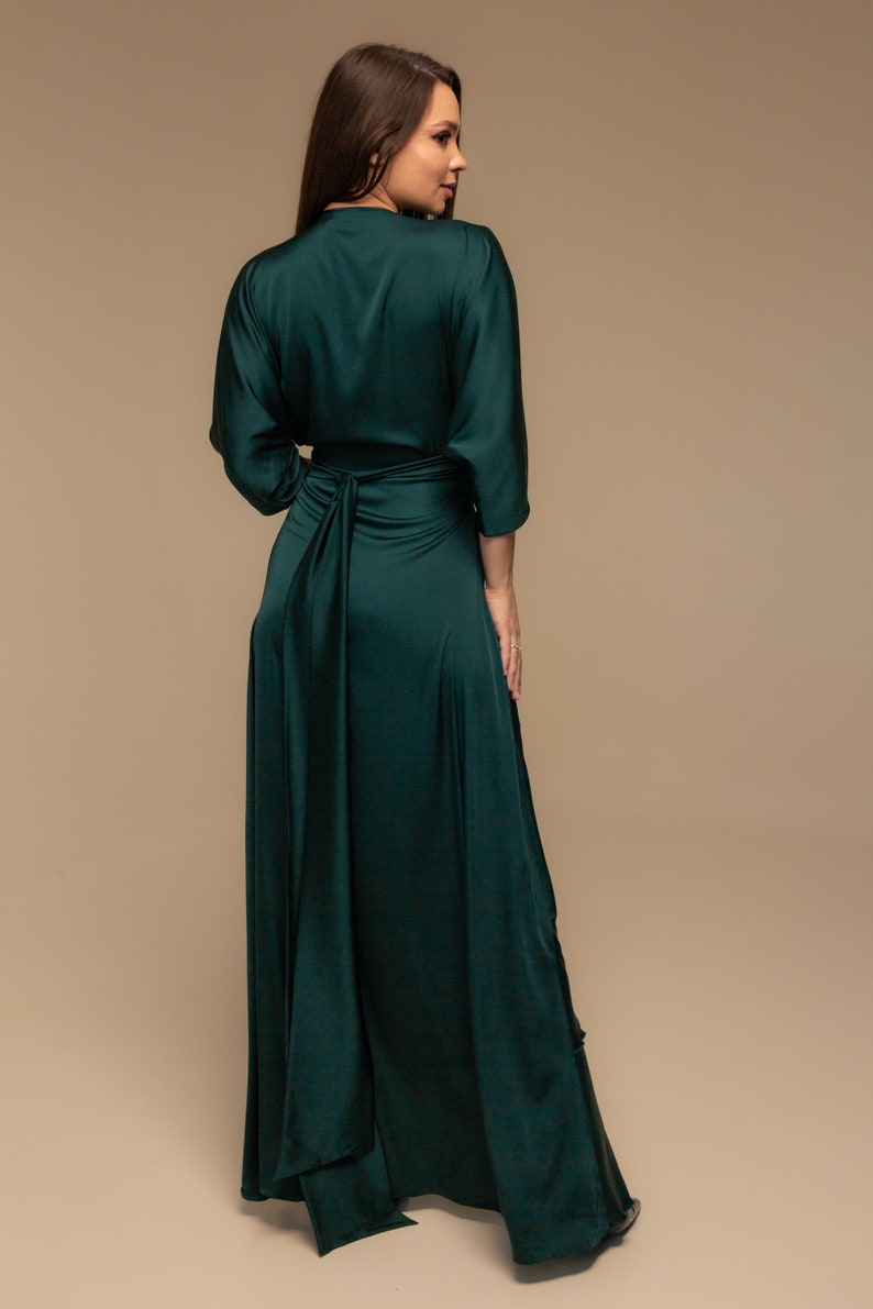 Emerald Green Silk Full Wrap Maxi Dress With Batwing Sleeves - Etsy
