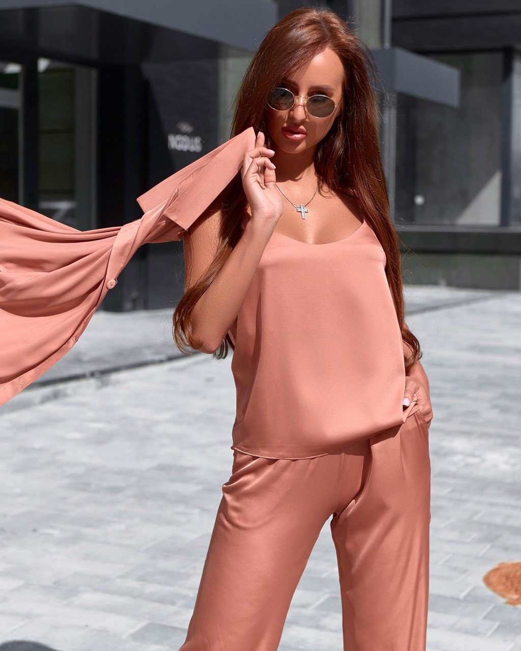 Silk Rose Gold Pant Suit for Women Satin Three Piece Summer Etsy Canada