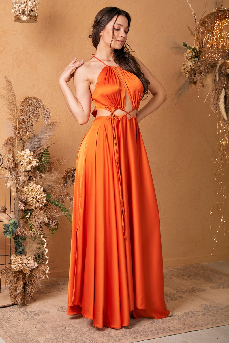 Burnt Orange Silk Flared Dress Maxi Summer Bridesmaid Dress - Etsy
