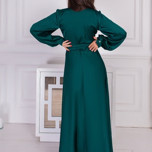 Emerald Silk Bridesmaid Dress, Evening Gown, Green Satin Dress Maxi ...