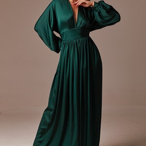 Dark Emerald Green Silk Maxi Dress Bridesmaid Dress Open - Etsy