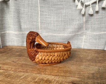 Vintage Mini Wicker Duck Basket