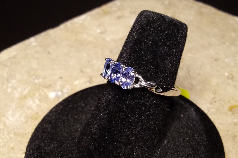 Tanzanite Trilogy Ring in Platinum over Sterling Silver sz 6