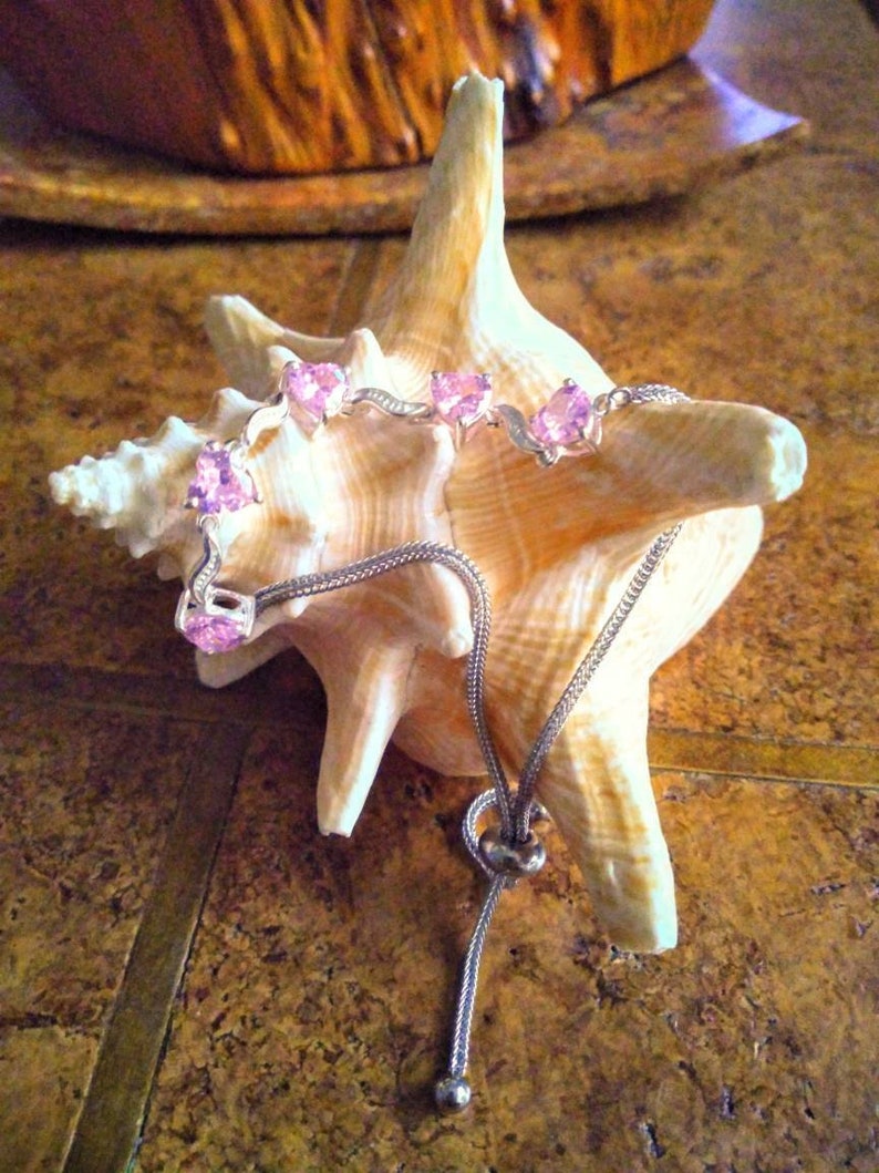 Simulated Pink Sapphire Bolo Bracelet in Stainless Steel /& Sterling Silver