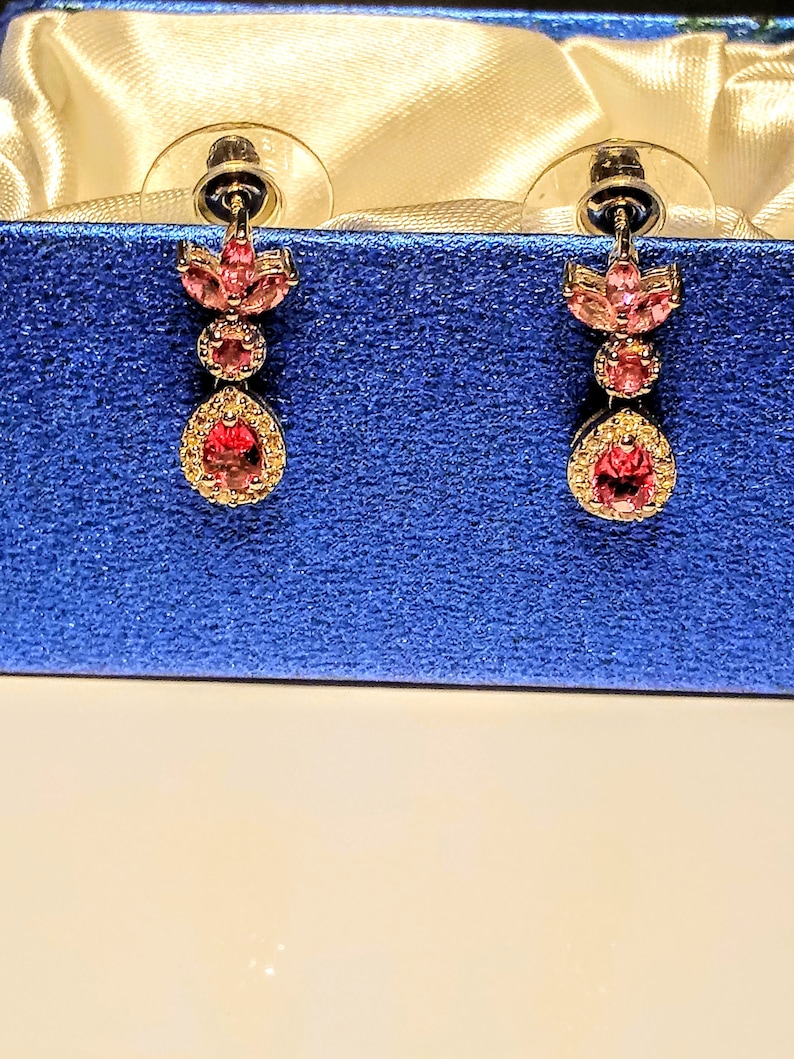 Nigerian Rubellite Cambodian Zircon Platinum over Sterling Silver Dangle Earrings