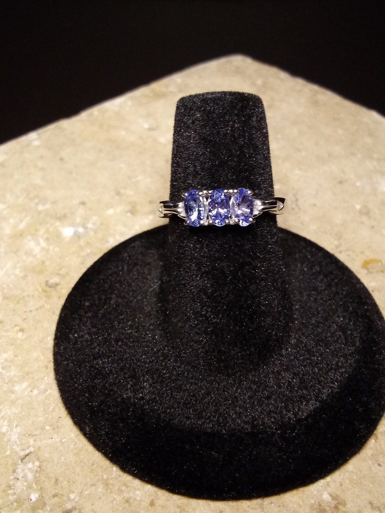 Tanzanite Trilogy Ring in Platinum over Sterling Silver sz 6
