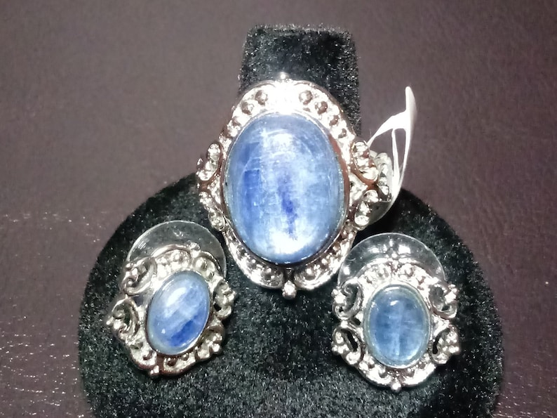 Kyanite Stainless Steel Earrings and Ring sz 7