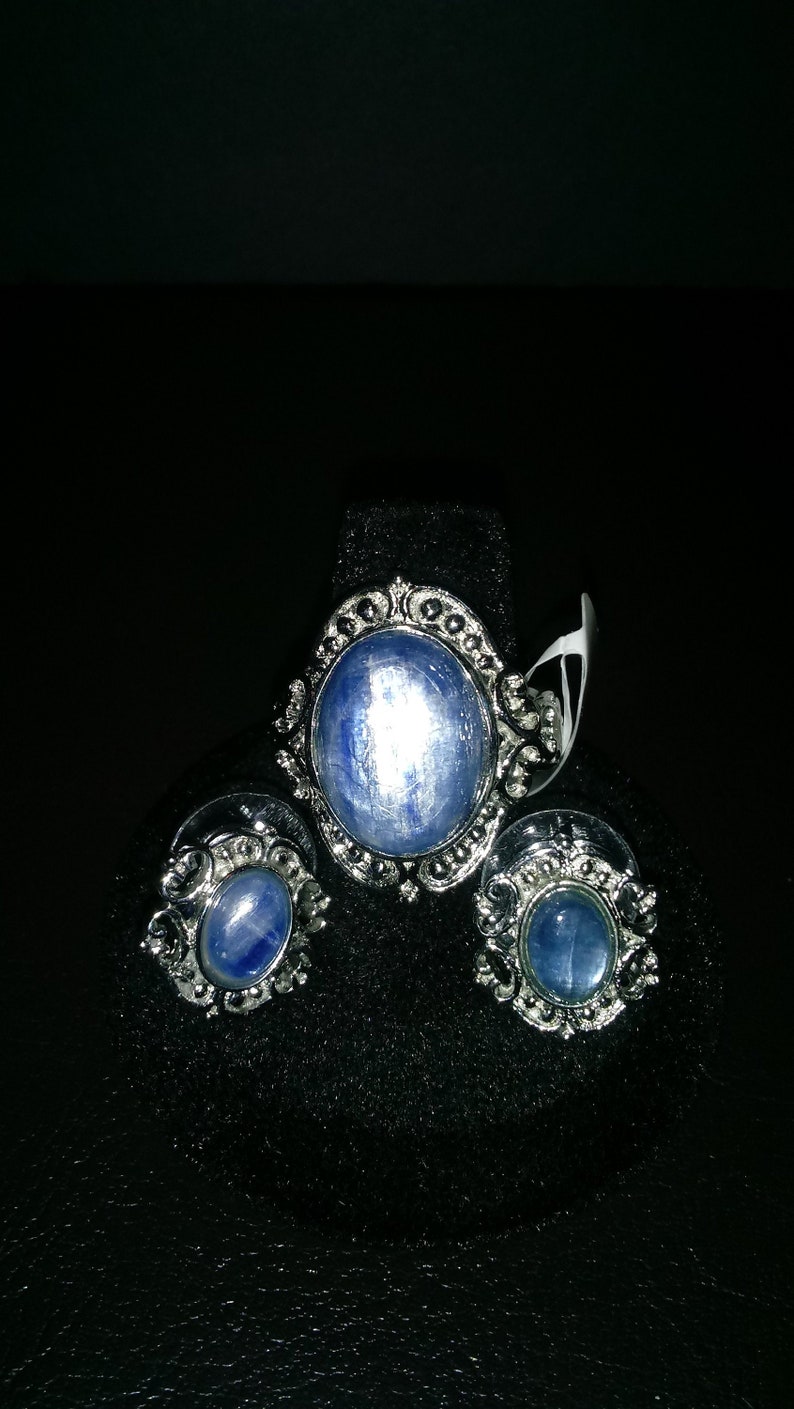 Kyanite Stainless Steel Earrings and Ring sz 7