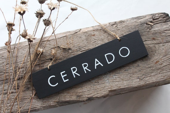 Abierto Cerrado Sign, Spanish Black-white Open Closed Handwritten Sign,  Hanging Table 