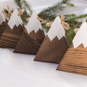 Mountain Christmas Ornaments Set of 5, Snowy Mountain Ornaments, Hygge style Christmas, Rustic Christmas, Woodland Ornaments