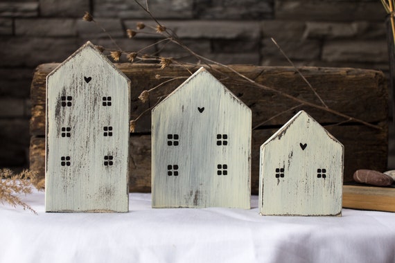 Farmhouse Style Decor Distressed Wood House Set Mini White - Distressed Wood House Decor Farmhouse Style Decor Distressed Wood House Set Mini White - Distressed Wood House Decor