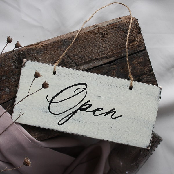 Open Closed Sign, Hanging Table, Handwritten Sign, Distressed Vintage Style Sign