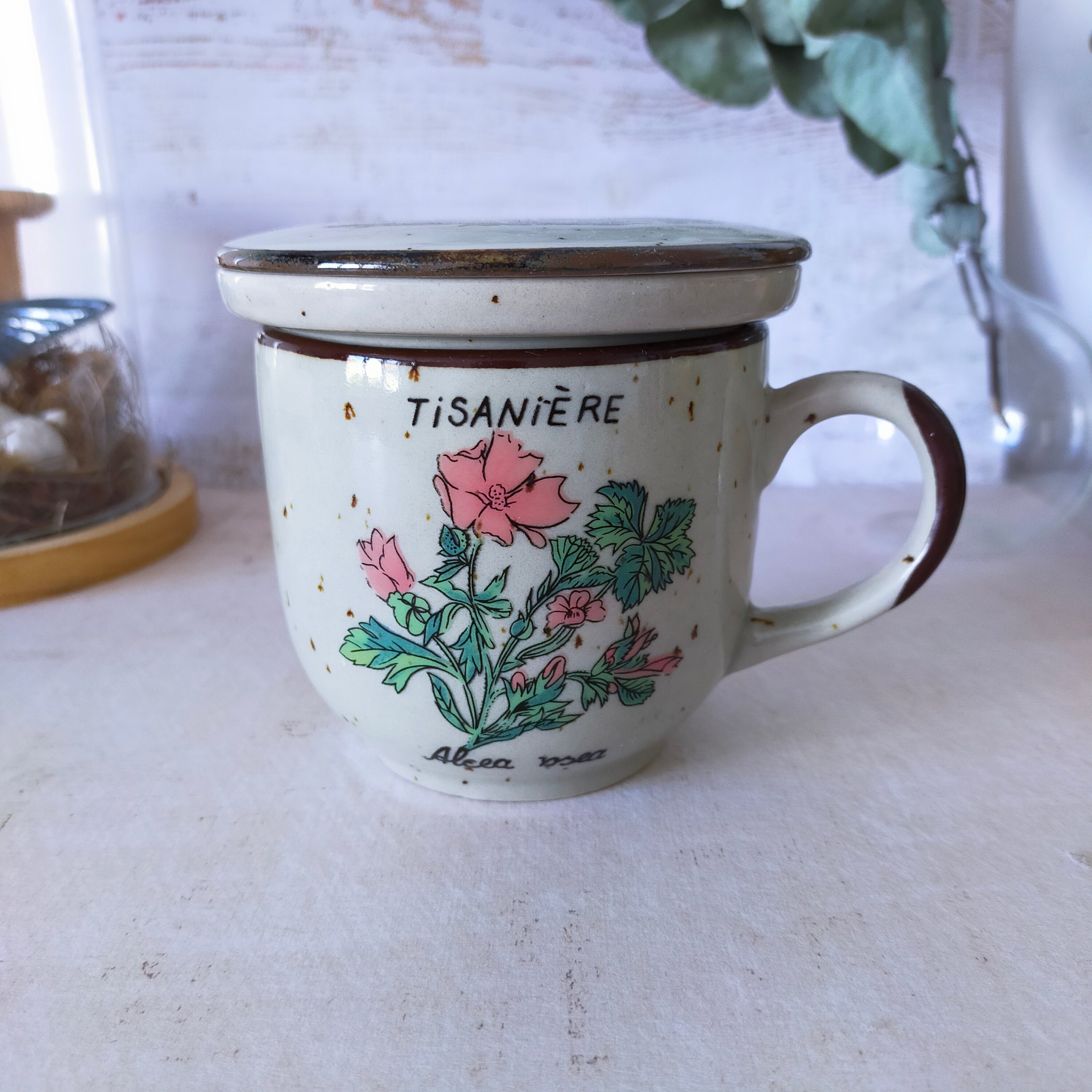 Tisanière Vintage en Grès 1970S Plantes Retro Herbaliste