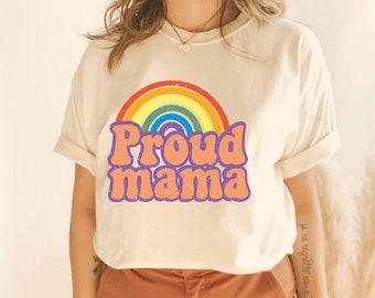 Proud mama-tshirt boho arc en ciel-tshirt pour maman-cadeau fete des meres-tshirt drapeau lgbt-tshirt parents lgbt-tshirt mères lesbiennes