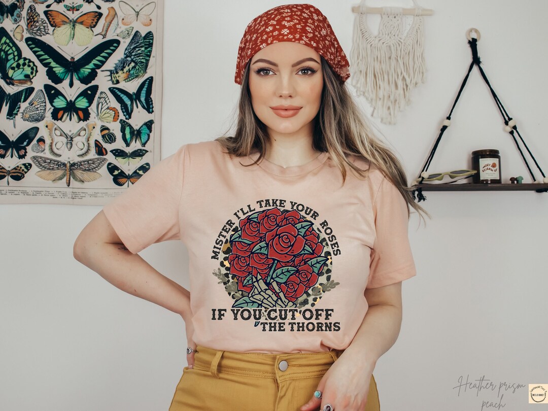 Women Retro Shirt Boho Red Rose Shirt Western Tshirt Women Vintage