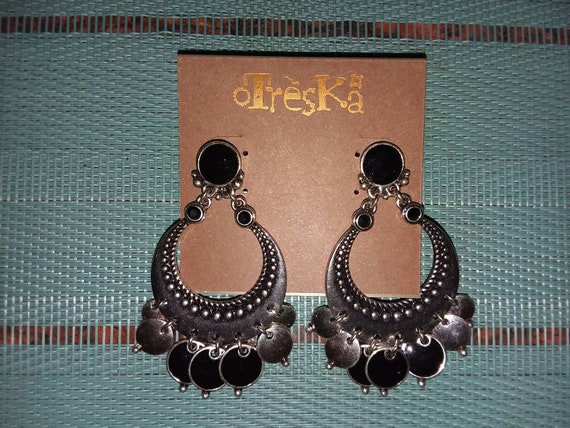 Vintage 1980s tribal pierced dangle earrings with turtle charms