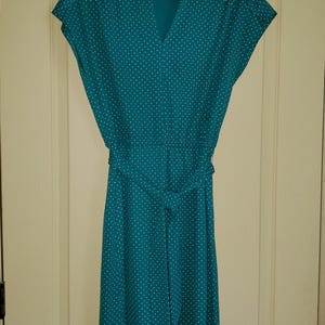 Vintage 1980&#39;s Teal Polka Dot Dress Size Medium