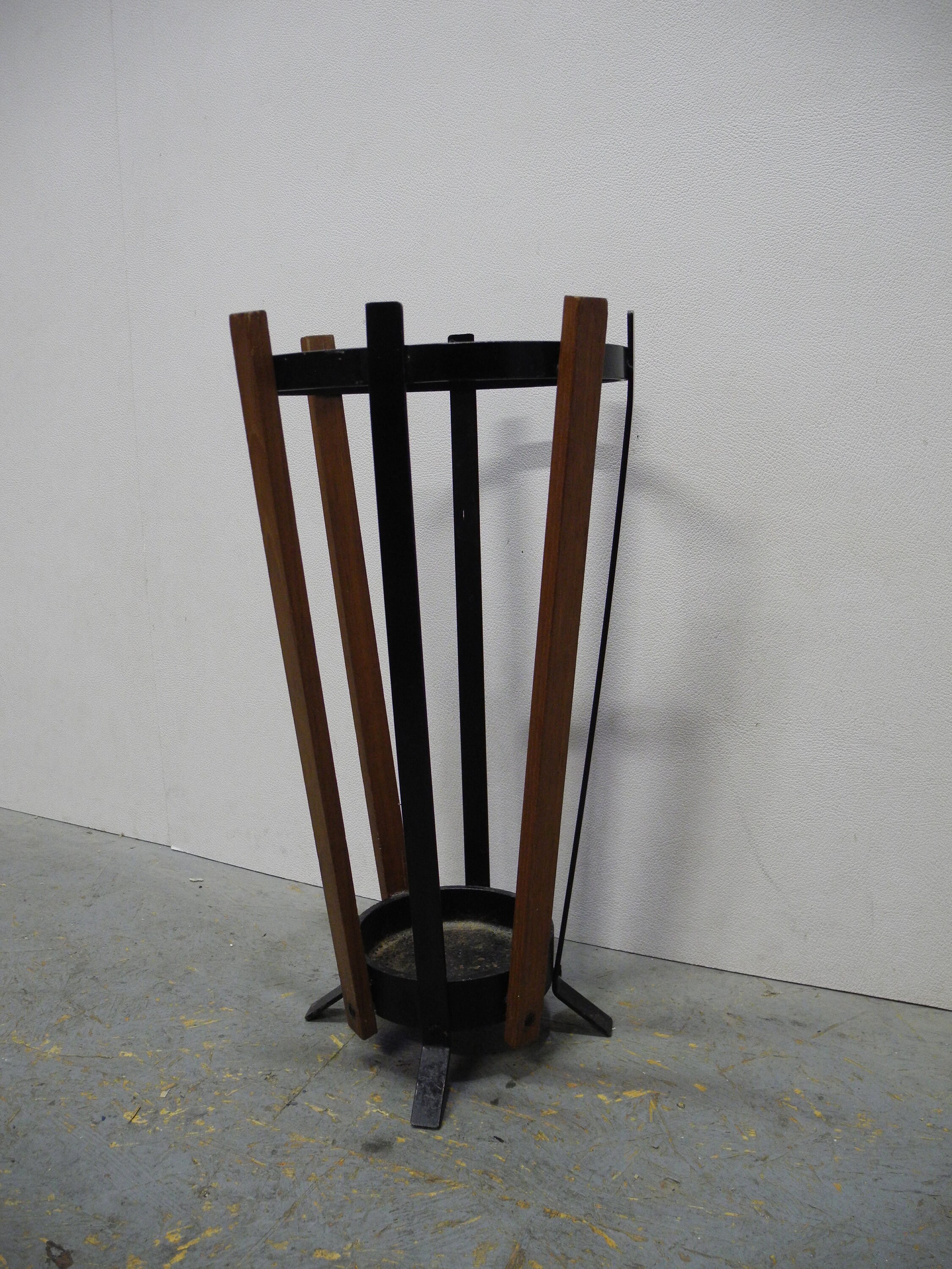 Decorative umbrella stand with solid teak strips