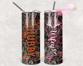 Hubby Wifey Camo Tumbler Designs | 20oz Skinny Sublimation Becher | Digitaler Download | 300 DPI | Sublimation | Wasserschiebefolie | PNG