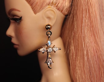Doll Earrings for Integrity toys and 1/6 doll size- Diamond Cross by Little Janchor