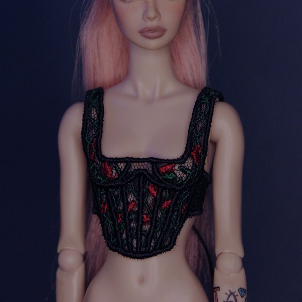 Integrity Toys/Janchor poppen/1:6 poppen Corset Top- Roses Corset (zwart) van Little Janchor