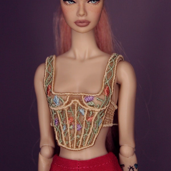 Integrity Toys/ Janchor dolls/ 1:6 dolls Corset Top- Roses Corset (Pastel) by Little Janchor