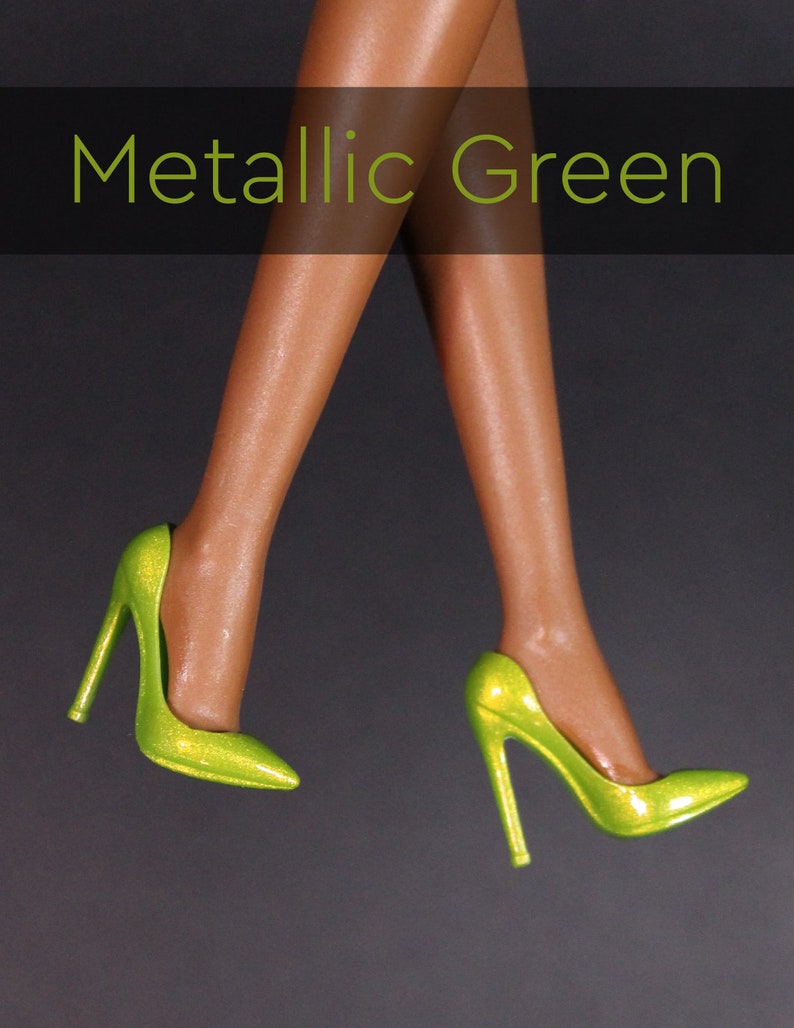 Integrity Toys Handmade Classic Pointed Toe Pumps NEON & METALLIC by Little Janchor Metallic Green