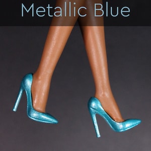 Integrity Toys Handmade Classic Pointed Toe Pumps NEON & METALLIC by Little Janchor Metallic Blue