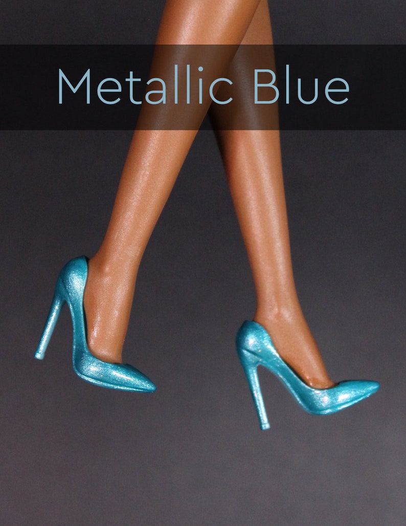 Integrity Toys Handmade Classic Pointed Toe Pumps NEON & METALLIC by Little Janchor Metallic Blue