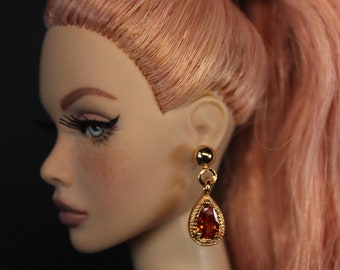 1/6 Doll Handmade Earrings- Small Ruby Drops by Little Janchor