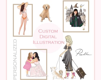 Personalized Digital Illustration: Custom Portrait Art (Digital Download)