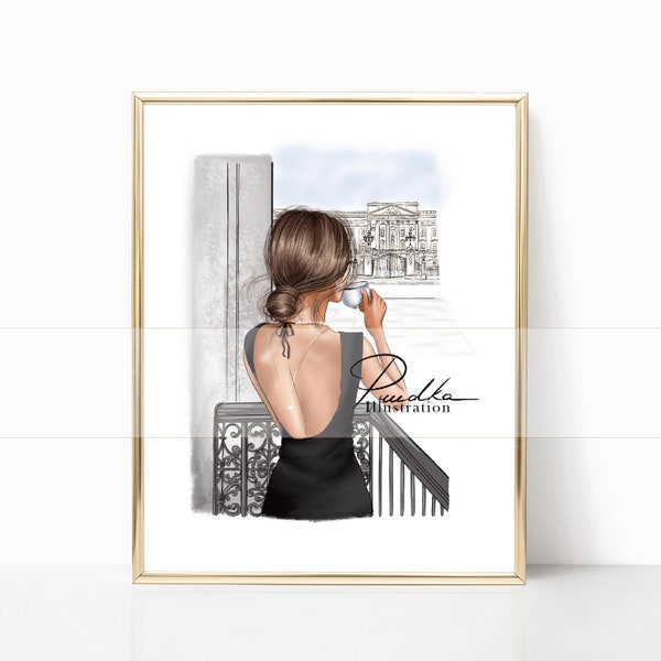 By Buckingham Palace (Print from my own Illustration. Fashion Friends Illustration, Design Print, Wall Art, Poster, Pizza, Ocean, Girls)