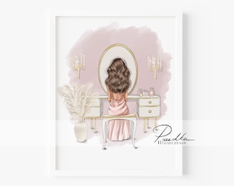 Vanity Girl Fashion Illustration Print: Glam Decor Art