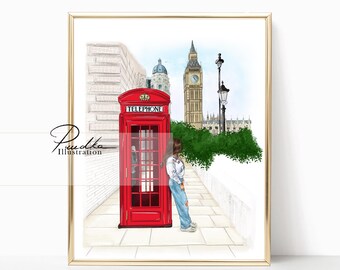 London Red Telephone Booth Print: Fashion Illustration Art Poster