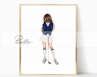 Golfing Girl Fashion Illustration Art Print